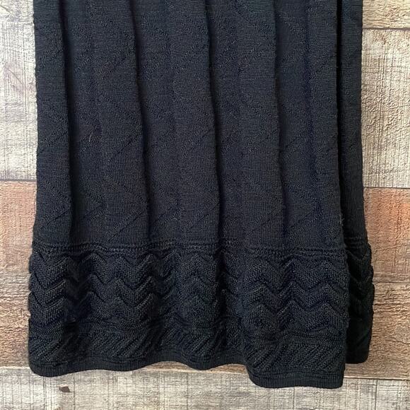M by Missoni Open Knit V-Neck Dress Cropped Sleeves Solid Black Size XS 0 2 4 - Picture 13 of 15